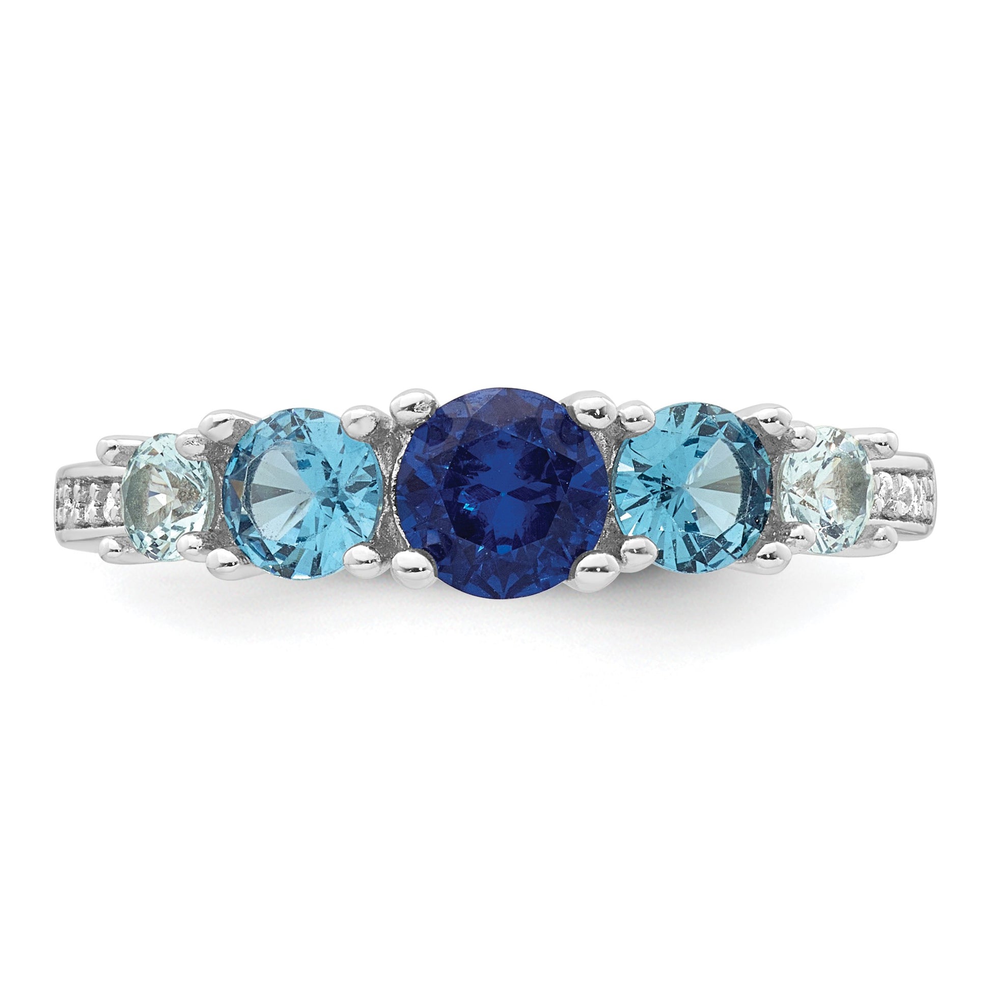 Sterling Silver Rhodium-plated Polished Lab Created Spinel/Lab Created Aquamarine/CZ  5-Stone Size 6 Ring