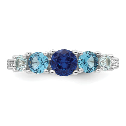 Sterling Silver Rhodium-plated Polished Lab Created Spinel/Lab Created Aquamarine/CZ  5-Stone Size 6 Ring