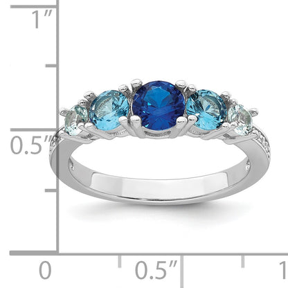 Sterling Silver Rhodium-plated Polished Lab Created Spinel/Lab Created Aquamarine/CZ  5-Stone Size 6 Ring