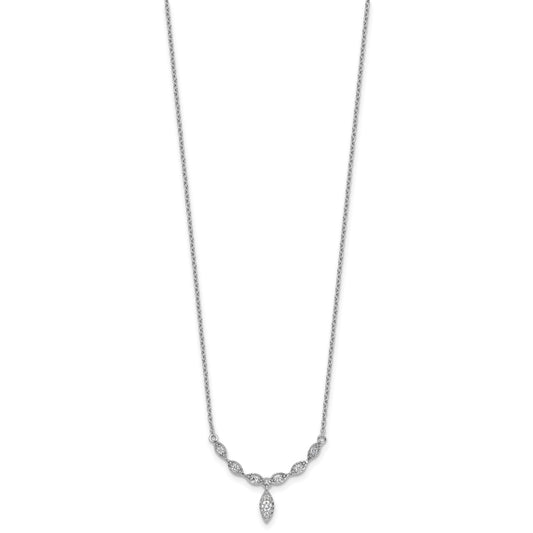 Sterling Silver Rhodium-plated Polished Fancy CZ Drop 16.5 inch with 1 inch Extension Necklace