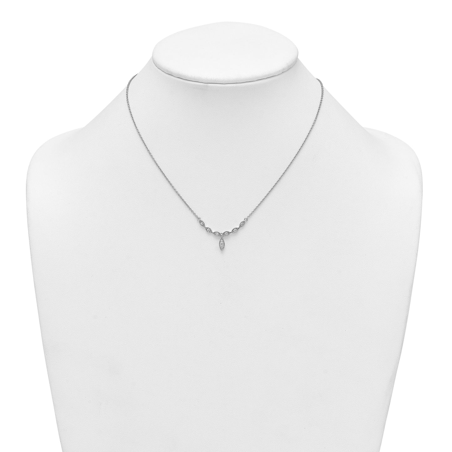 Sterling Silver Rhodium-plated Polished Fancy CZ Drop 16.5 inch with 1 inch Extension Necklace