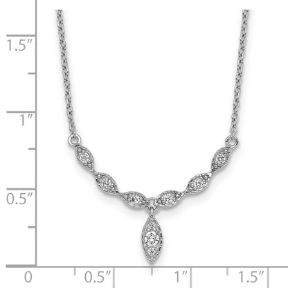 Sterling Silver Rhodium-plated Polished Fancy CZ Drop 16.5 inch with 1 inch Extension Necklace