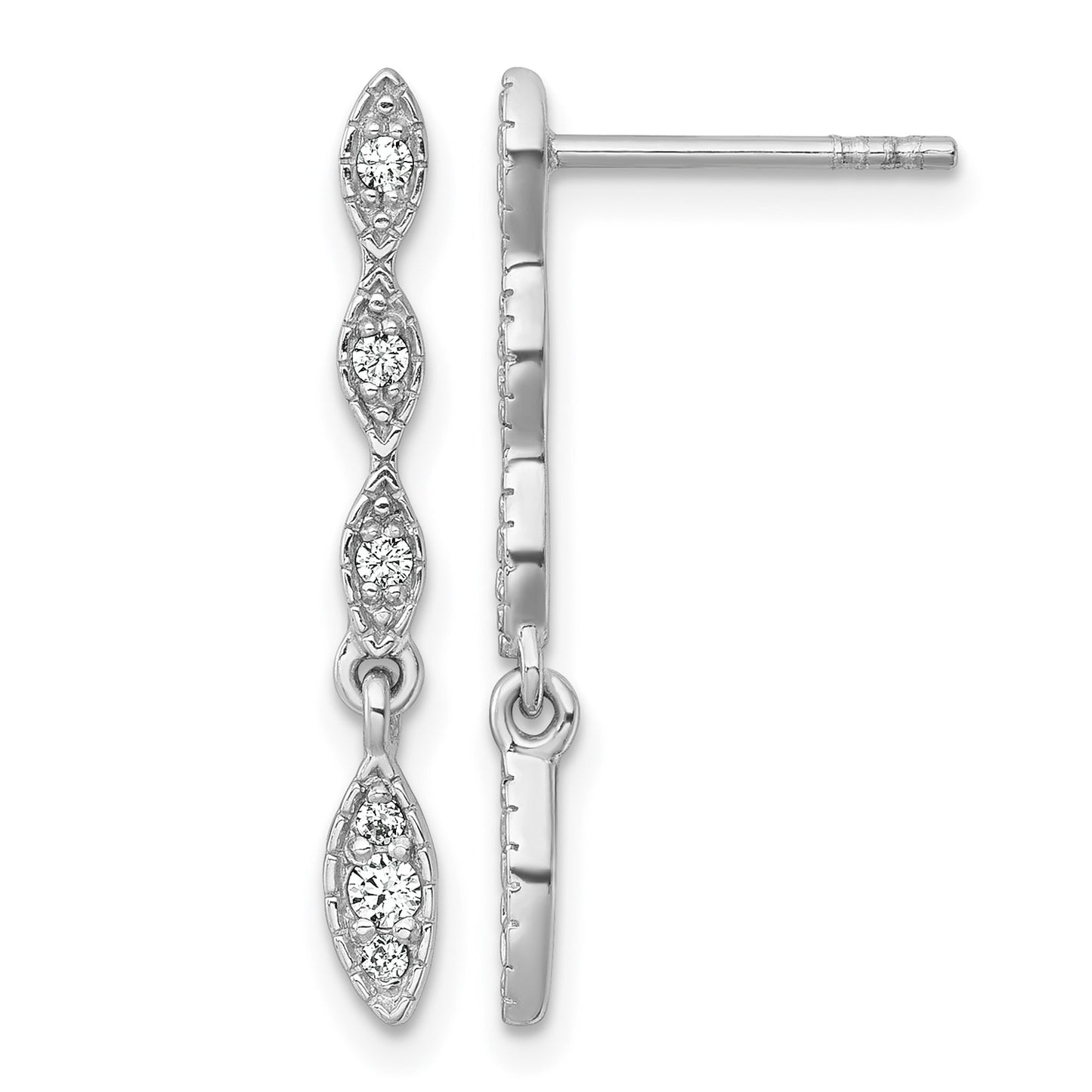 Sterling Silver Rhodium-plated Polished Fancy CZ Drop Dangle Post Earrings