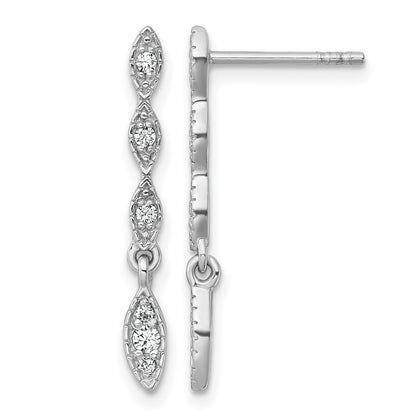Sterling Silver Rhodium-plated Polished Fancy CZ Drop Dangle Post Earrings