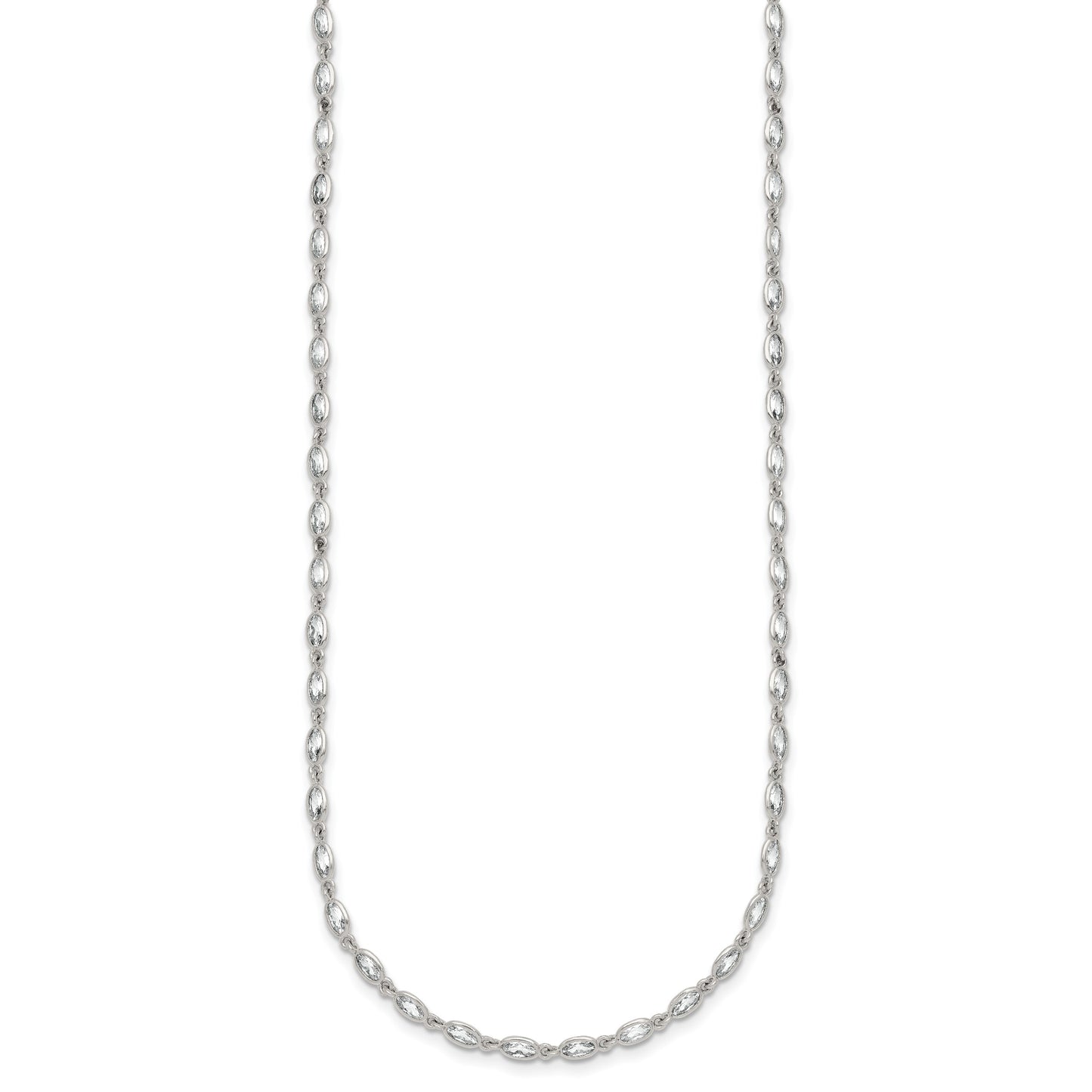 Sterling Silver Polished Oval Bezel CZ 16 Inch with 2 Inch Extension Necklace