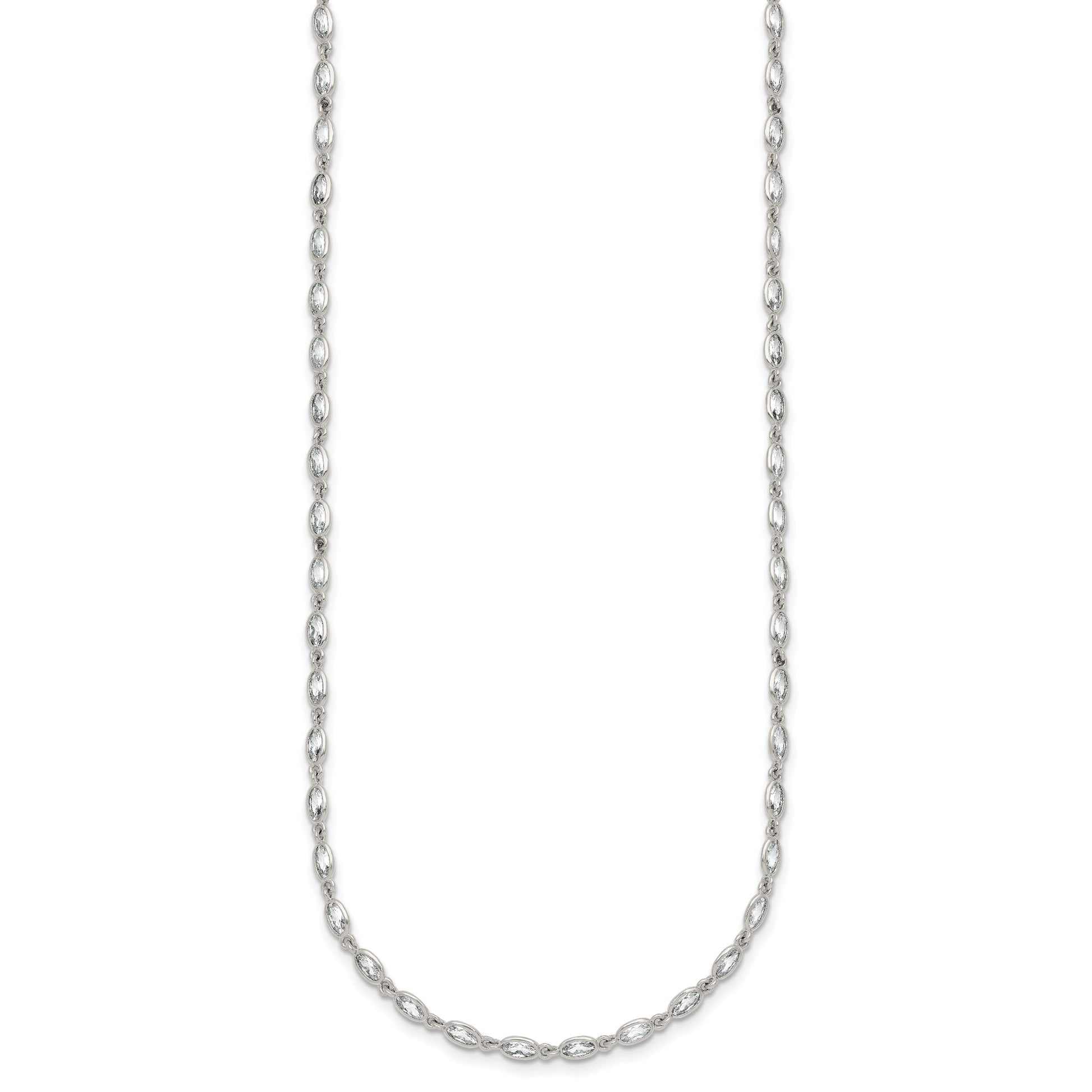 Sterling Silver Polished Oval Bezel CZ 16 Inch with 2 Inch Extension Necklace