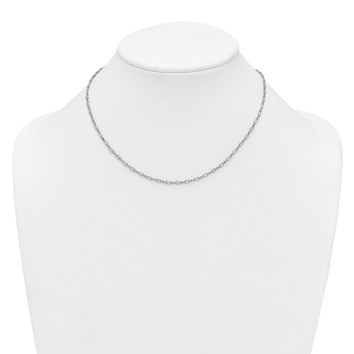Sterling Silver Polished Oval Bezel CZ 16 Inch with 2 Inch Extension Necklace