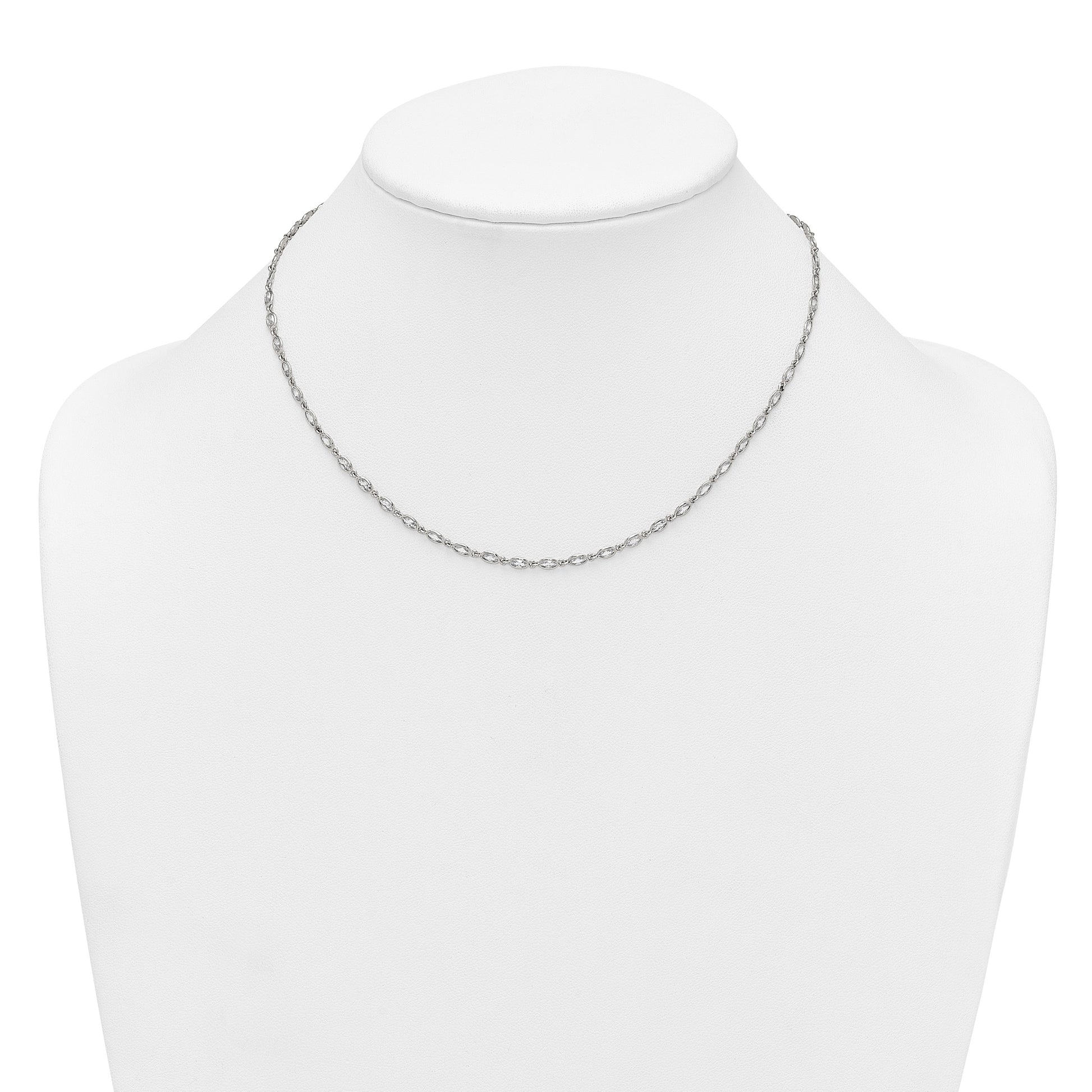 Sterling Silver Polished Oval Bezel CZ 16 Inch with 2 Inch Extension Necklace