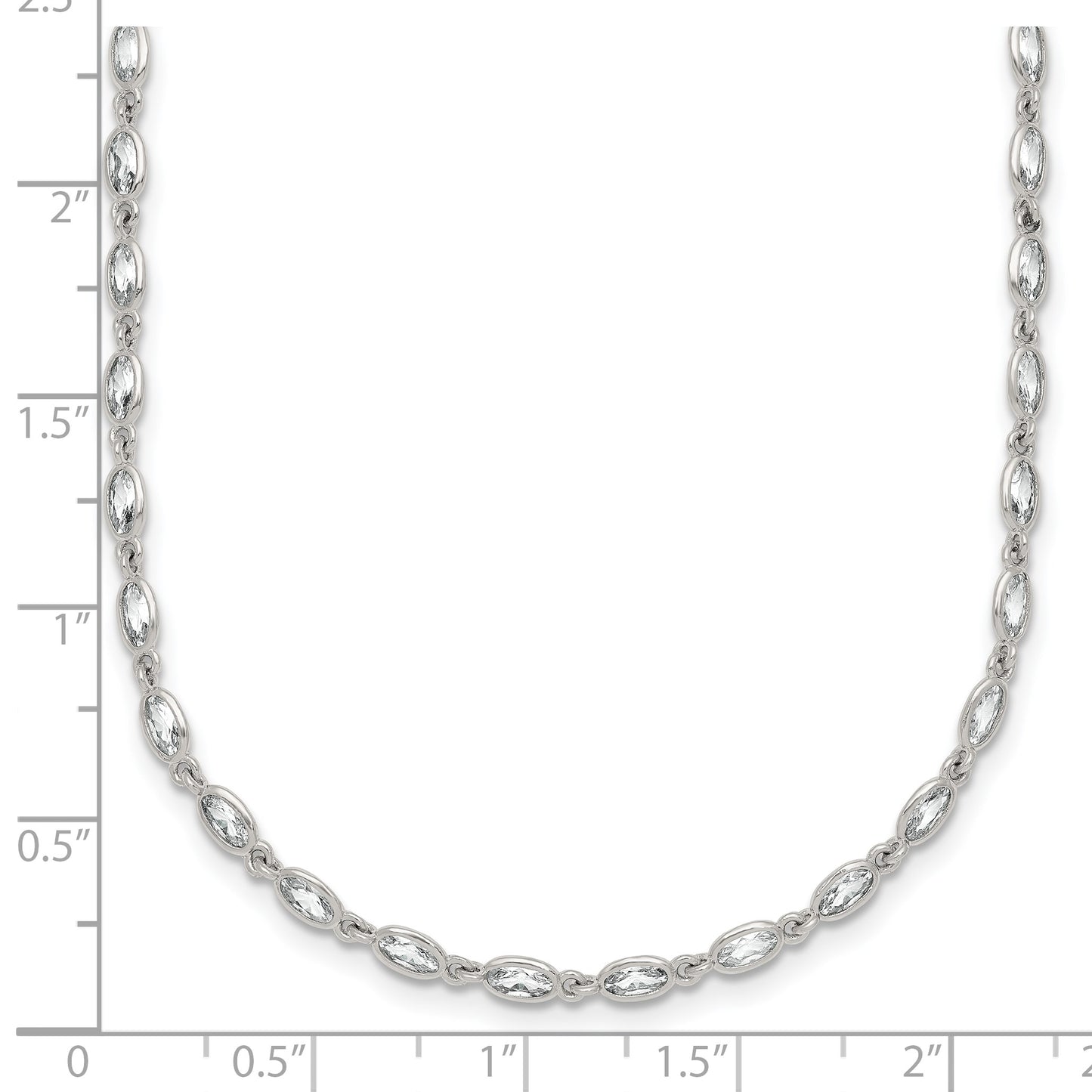 Sterling Silver Polished Oval Bezel CZ 16 Inch with 2 Inch Extension Necklace