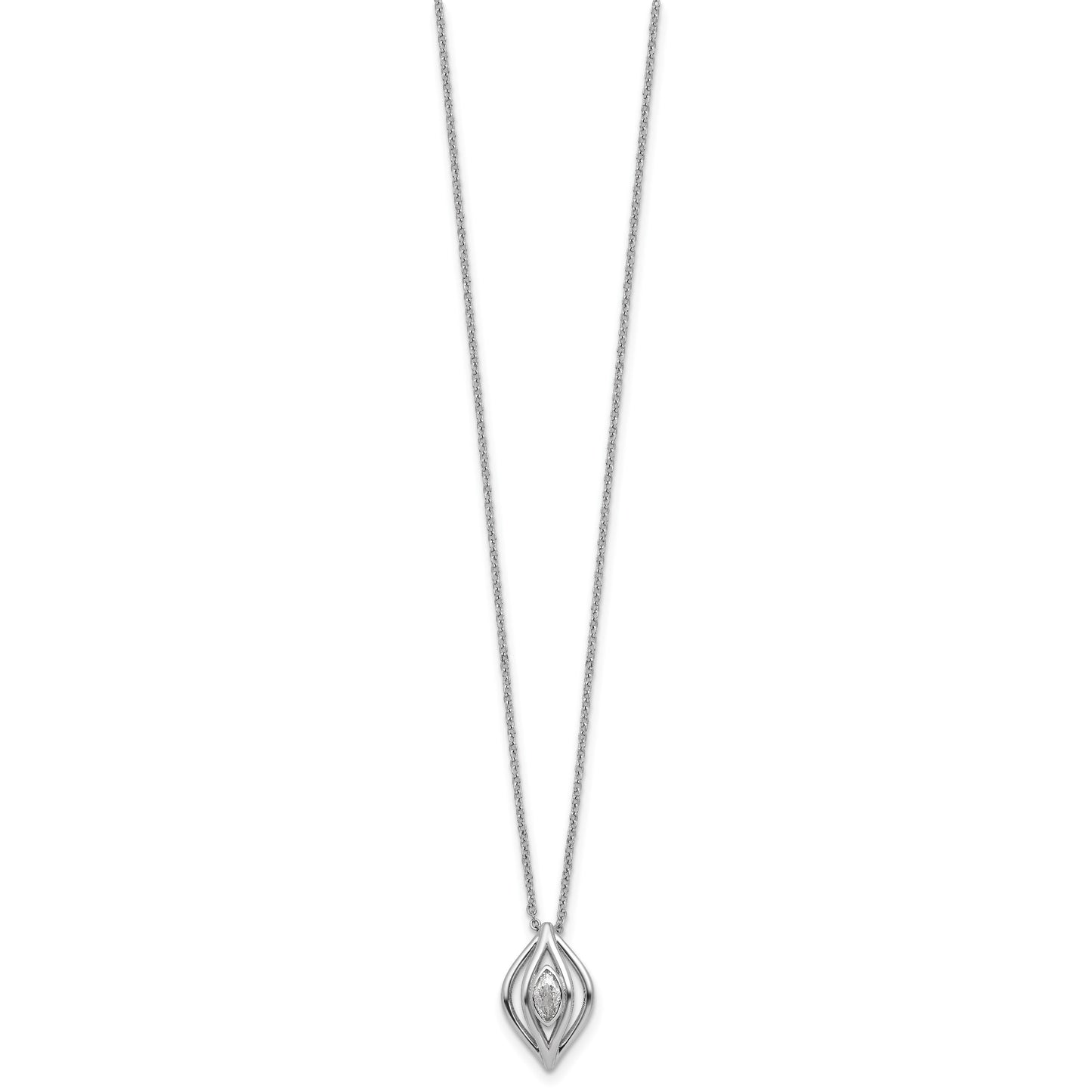Sterling Silver Rhodium-plated Marquise CZ Polished Fancy Oval 18 inch Necklace