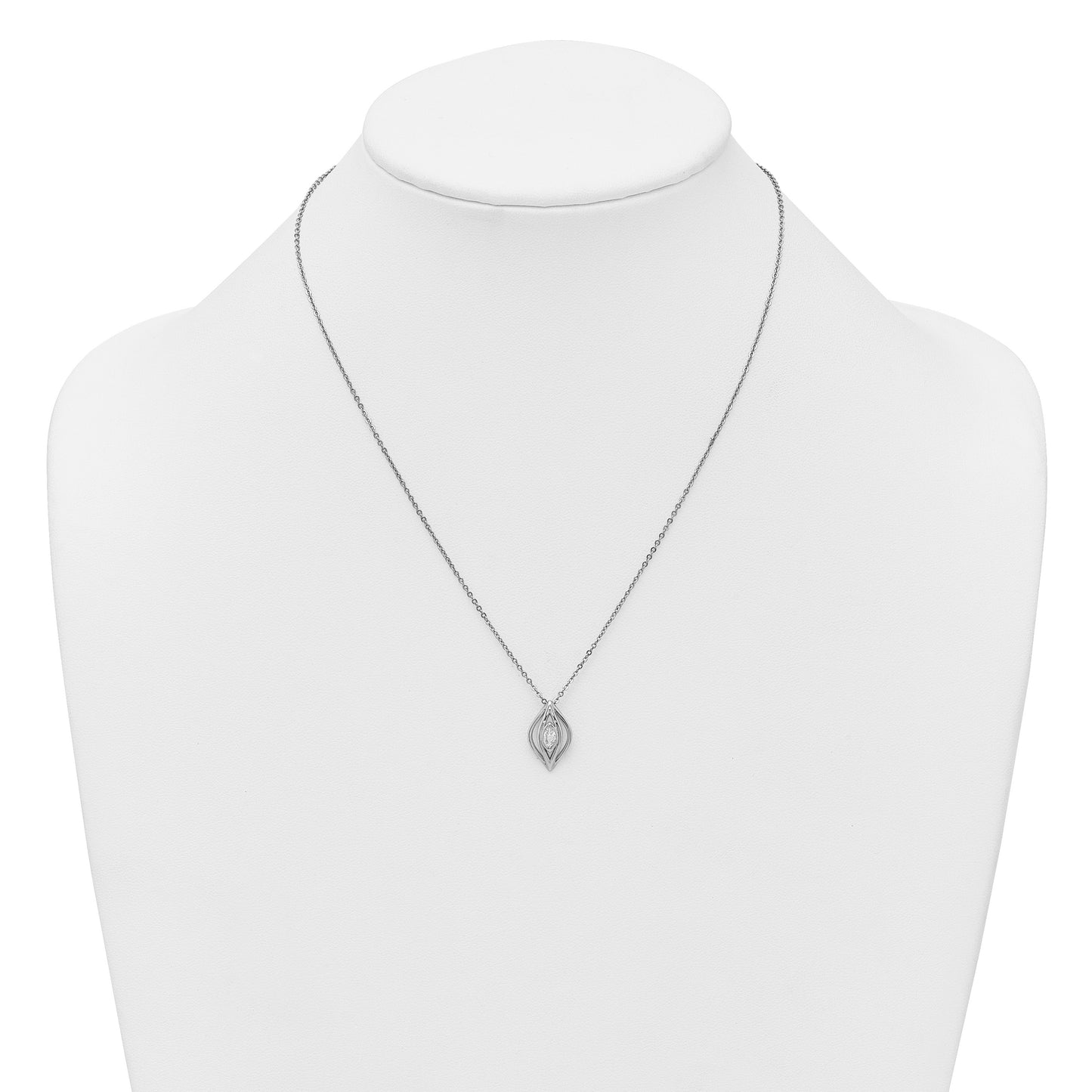 Sterling Silver Rhodium-plated Marquise CZ Polished Fancy Oval 18 inch Necklace