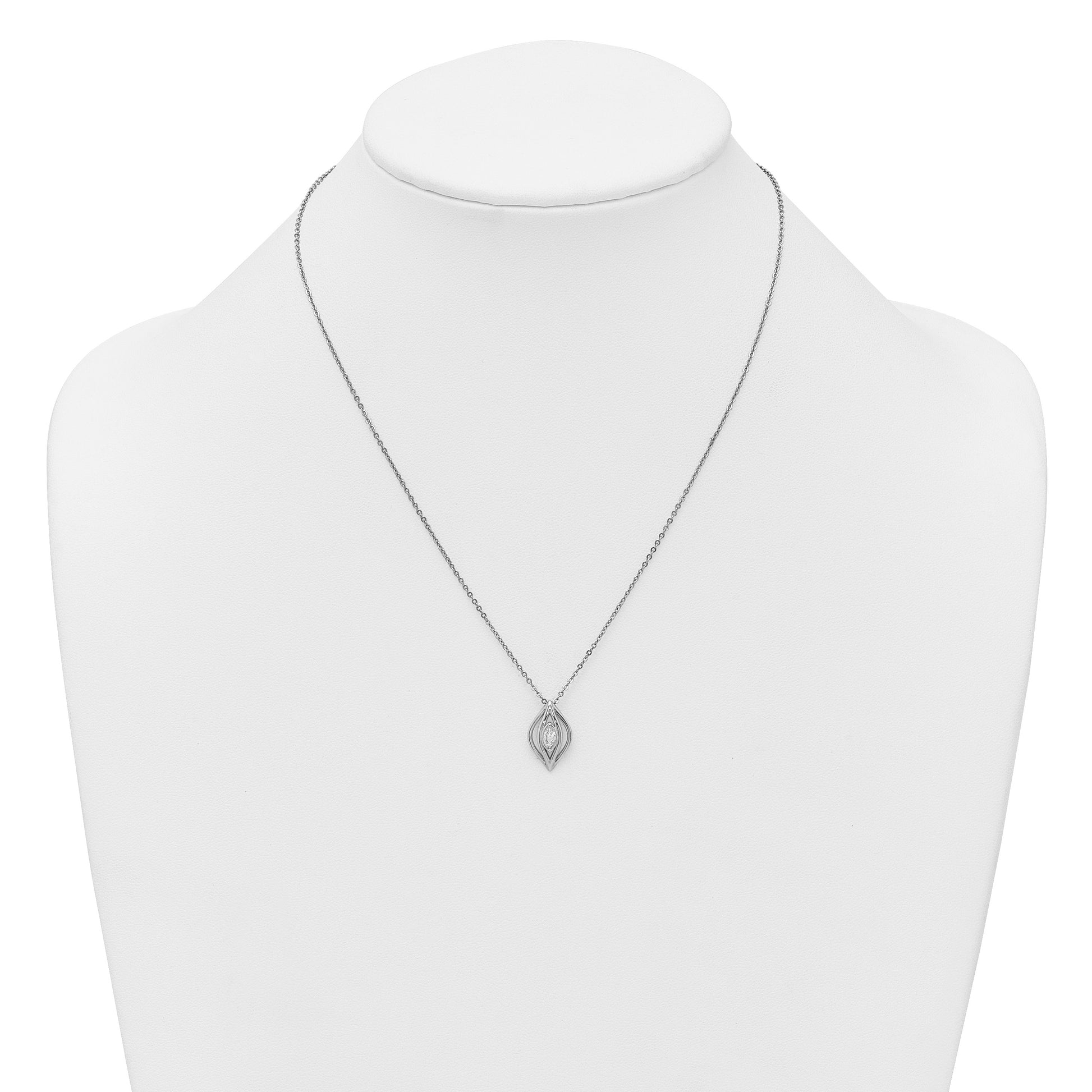 Sterling Silver Rhodium-plated Marquise CZ Polished Fancy Oval 18 inch Necklace