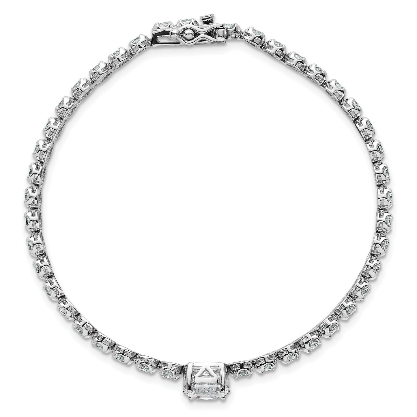 Sterling Silver Rhodium-plated Polished Fancy Oval and Round CZ 7.25 Inch Bracelet