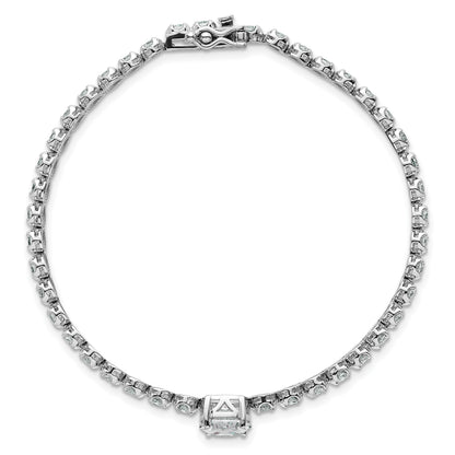 Sterling Silver Rhodium-plated Polished Fancy Oval and Round CZ 7.25 Inch Bracelet