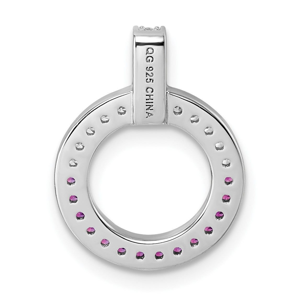 Sterling Silver Rhodium-plated White and Red CZ Open Circle Pendant