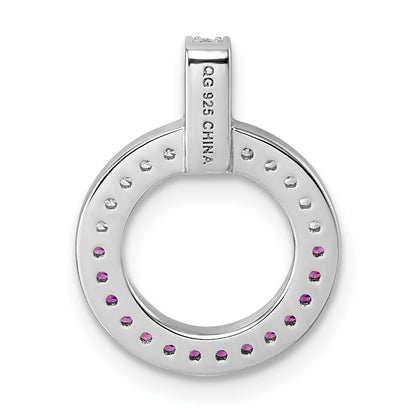 Sterling Silver Rhodium-plated White and Red CZ Open Circle Pendant