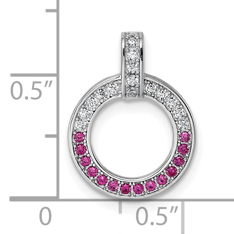 Sterling Silver Rhodium-plated White and Red CZ Open Circle Pendant
