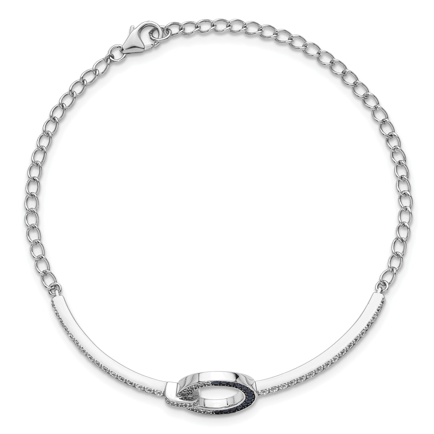 Sterling Silver White and Black Rhodium-plated White and Blue CZ Open Circle 7.25 inch Bracelet