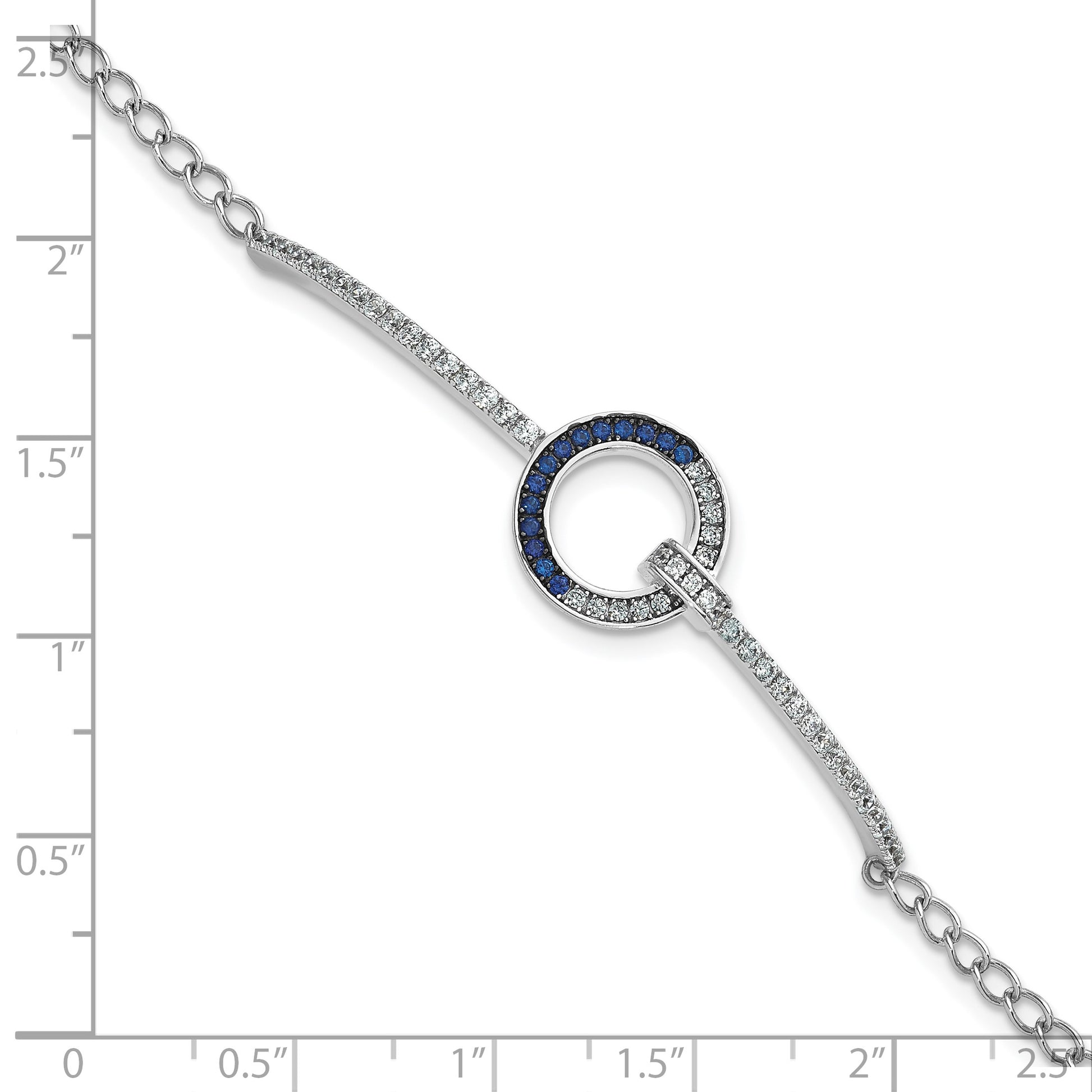 Sterling Silver White and Black Rhodium-plated White and Blue CZ Open Circle 7.25 inch Bracelet