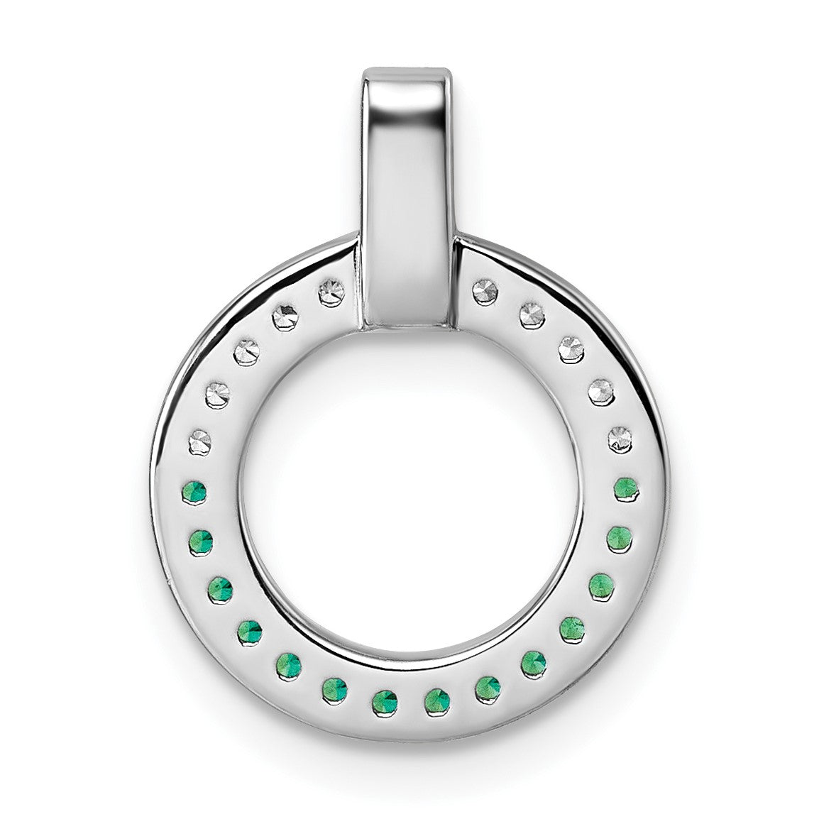 Sterling Silver Rhodium-plated White and Green CZ Open Circle Pendant