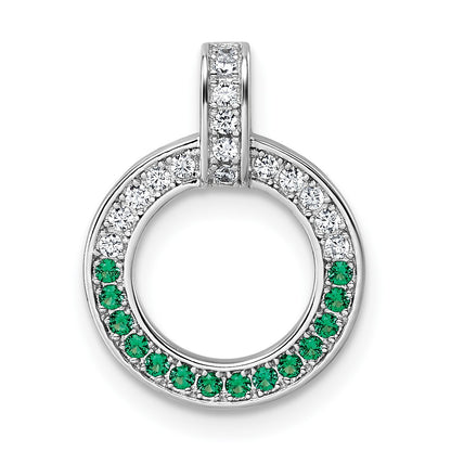 Sterling Silver Rhodium-plated White and Green CZ Open Circle Pendant