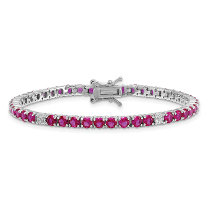 Sterling Silver Rhodium-plated Polished Round Red and White CZ 7 Inch Bracelet