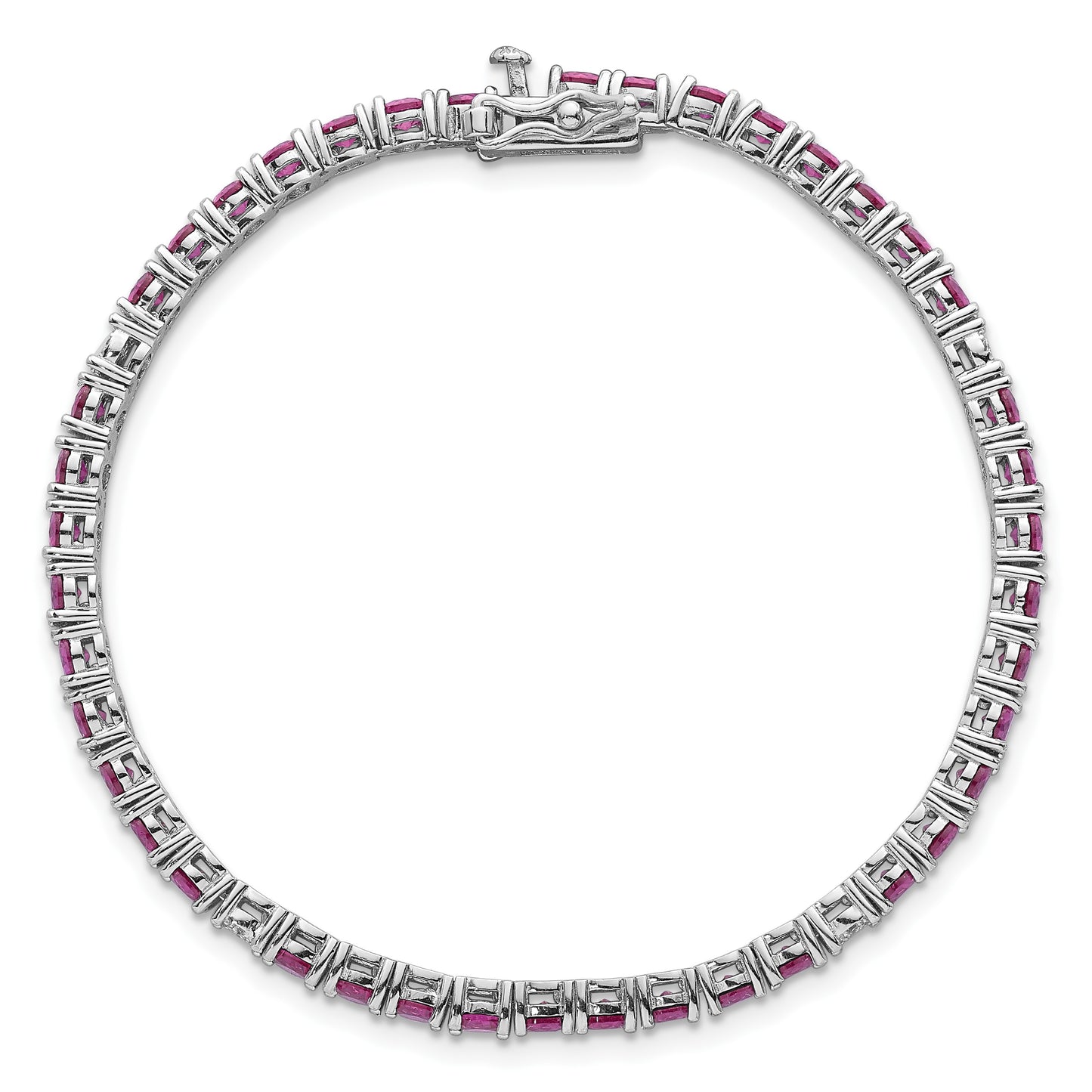 Sterling Silver Rhodium-plated Polished Round Red and White CZ 7 Inch Bracelet