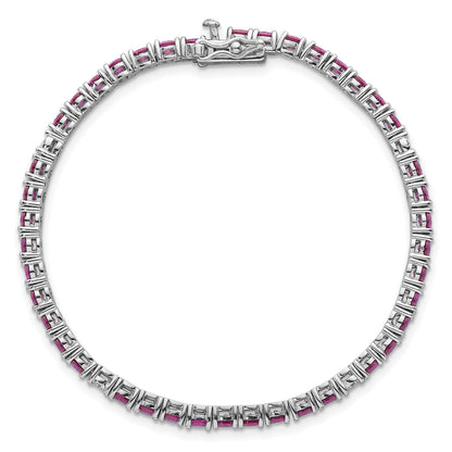 Sterling Silver Rhodium-plated Polished Round Red and White CZ 7 Inch Bracelet