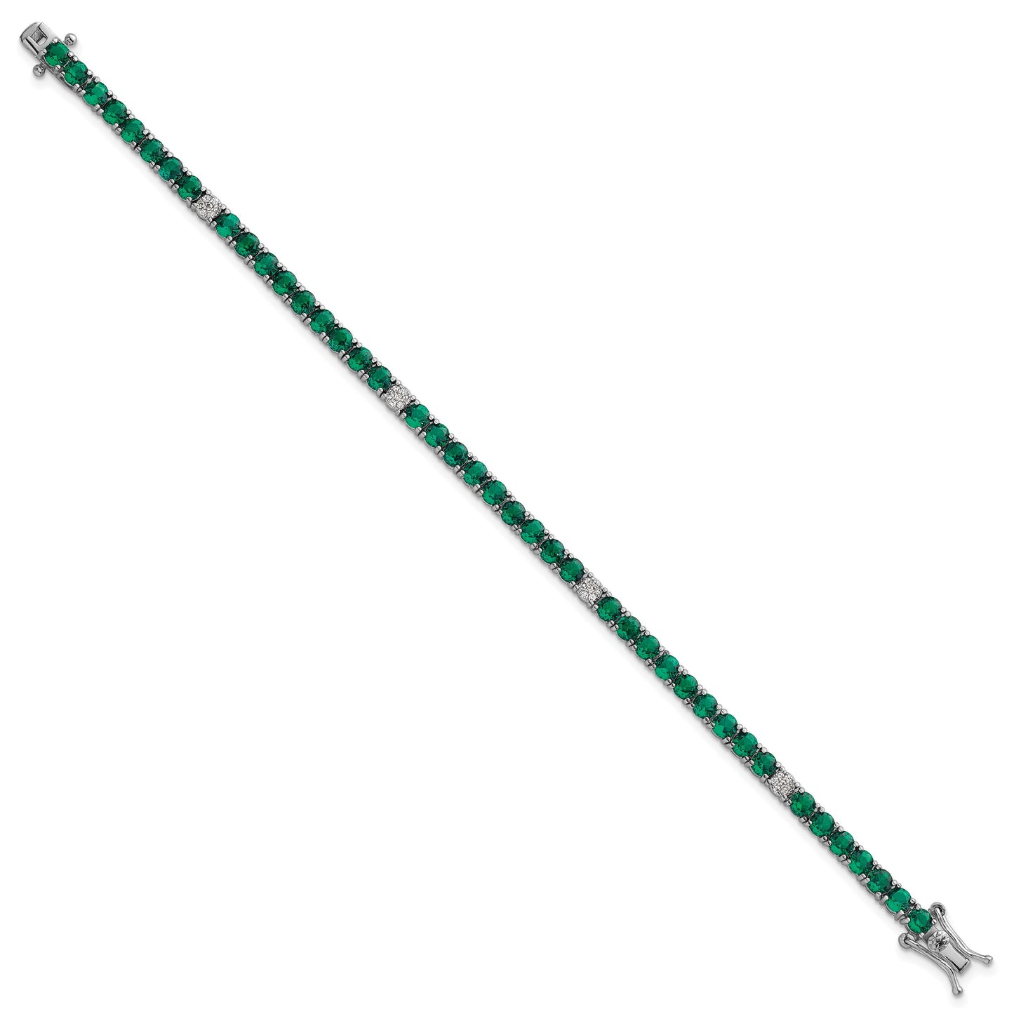 Sterling Silver Rhodium-plated Polished Round Green and White CZ 7 Inch Bracelet