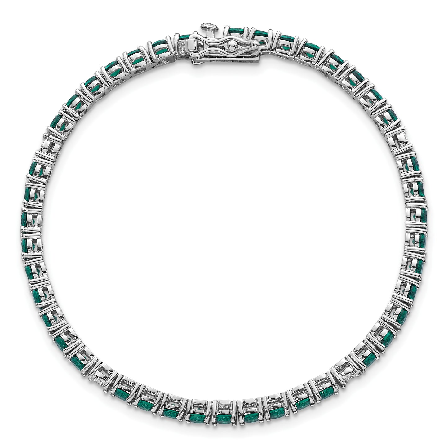 Sterling Silver Rhodium-plated Polished Round Green and White CZ 7 Inch Bracelet