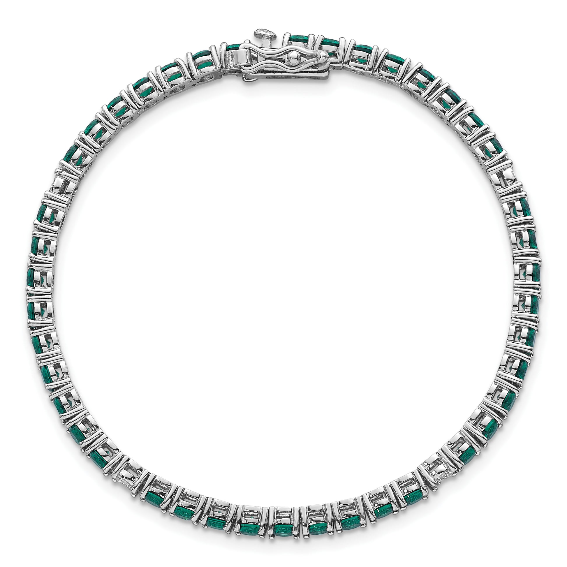 Sterling Silver Rhodium-plated Polished Round Green and White CZ 7 Inch Bracelet