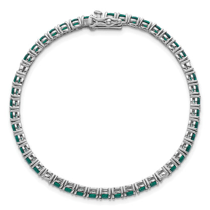 Sterling Silver Rhodium-plated Polished Round Green and White CZ 7 Inch Bracelet