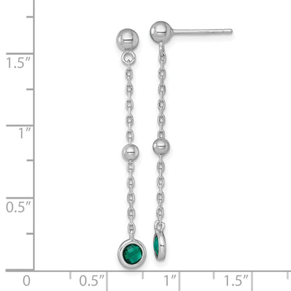 Sterling Silver Rhodium-plated Polished Bezel-set Round Green CZ Dangle Post Earrings