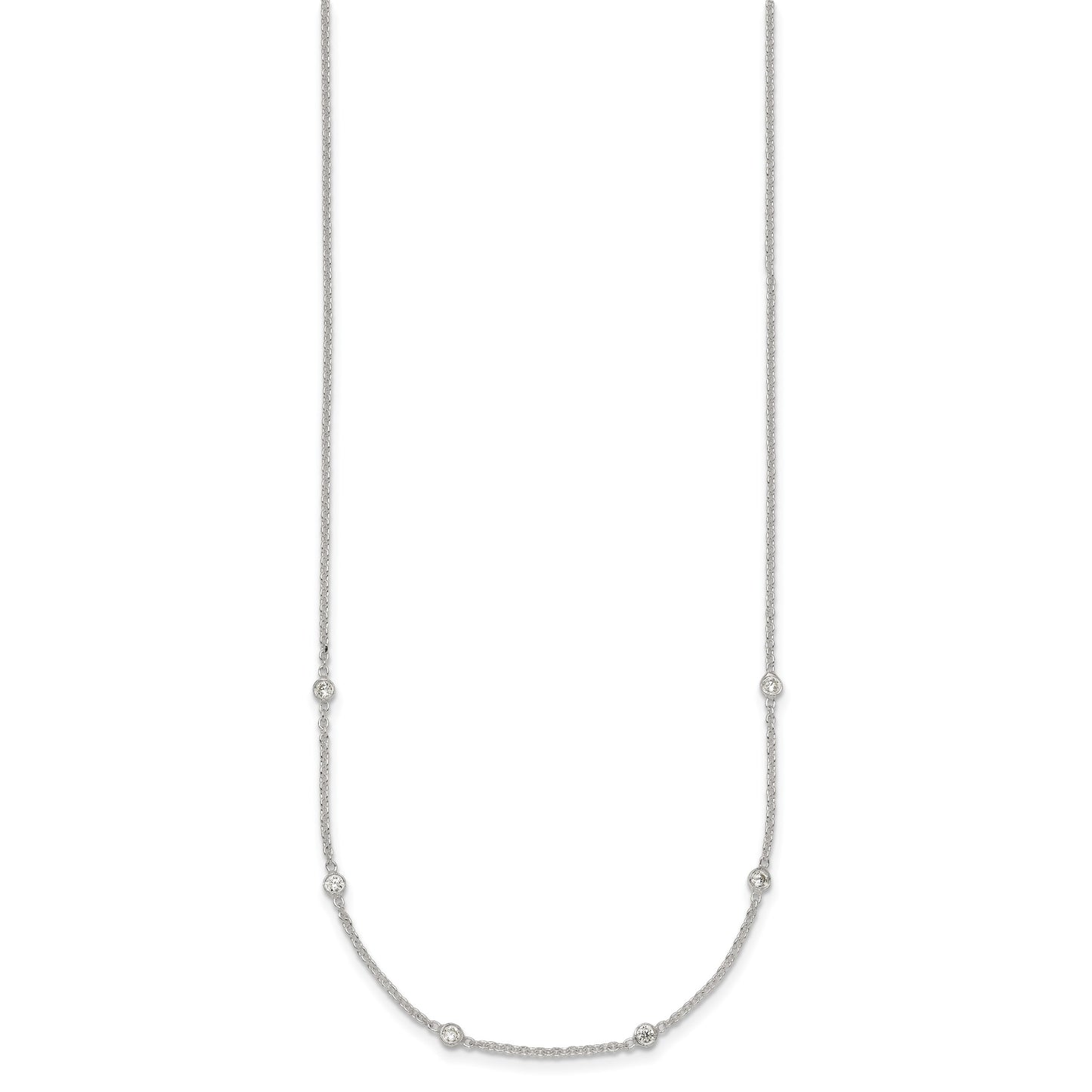 Sterling Silver Polished White CZ 6-Station 16.5 with 1 inch Extension Necklace