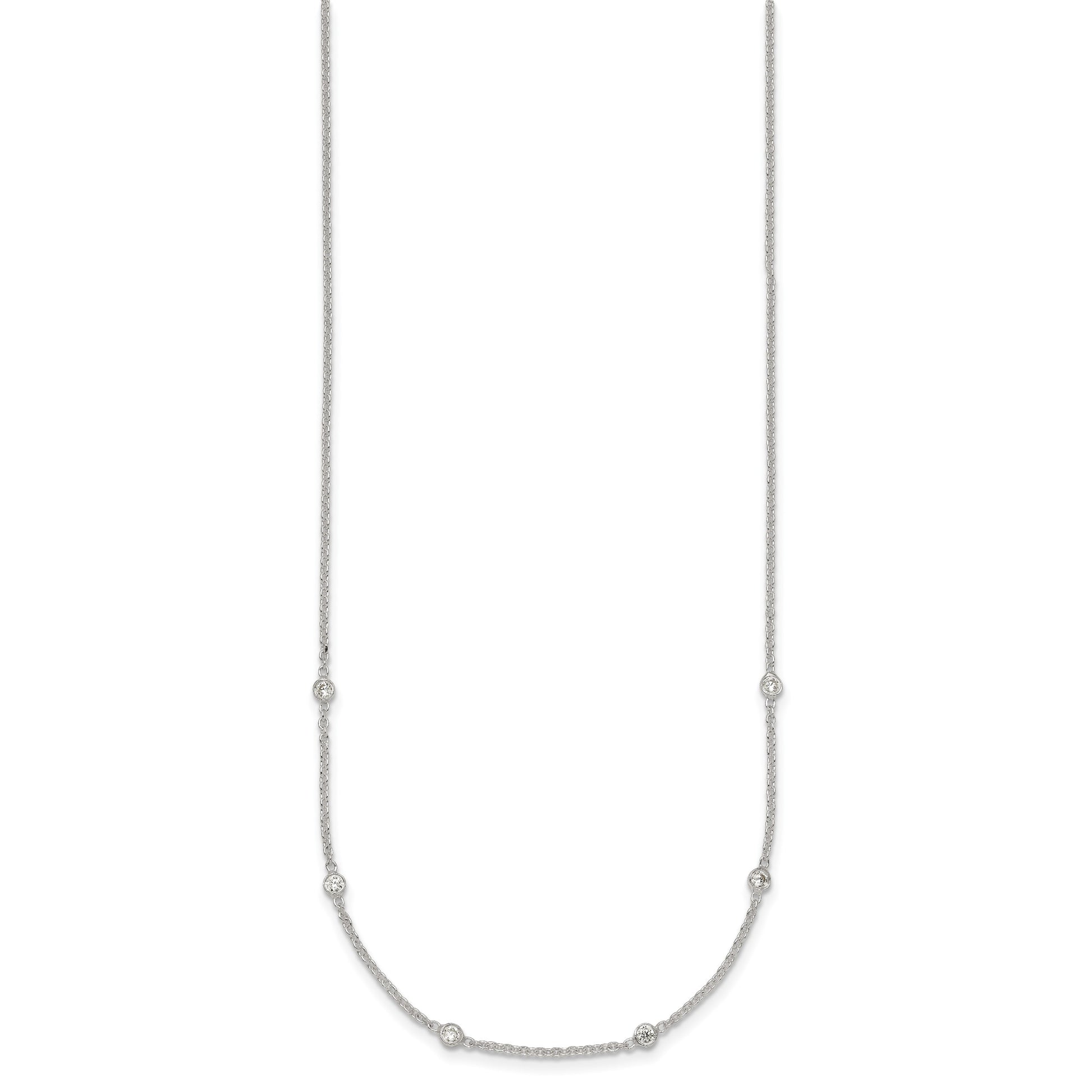 Sterling Silver Polished White CZ 6-Station 16.5 with 1 inch Extension Necklace