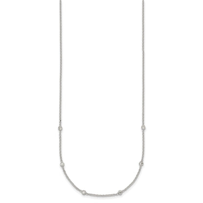 Sterling Silver Polished White CZ 6-Station 16.5 with 1 inch Extension Necklace