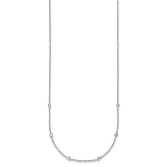 Sterling Silver Polished White CZ 6-Station 16.5 with 1 inch Extension Necklace