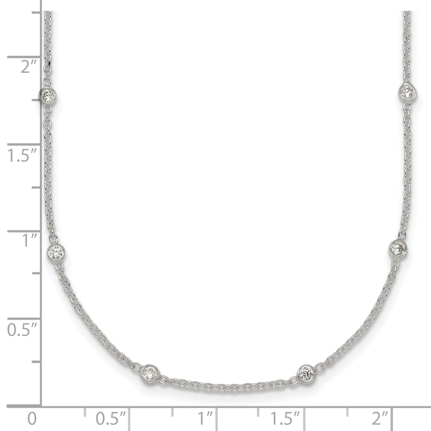 Sterling Silver Polished White CZ 6-Station 16.5 with 1 inch Extension Necklace