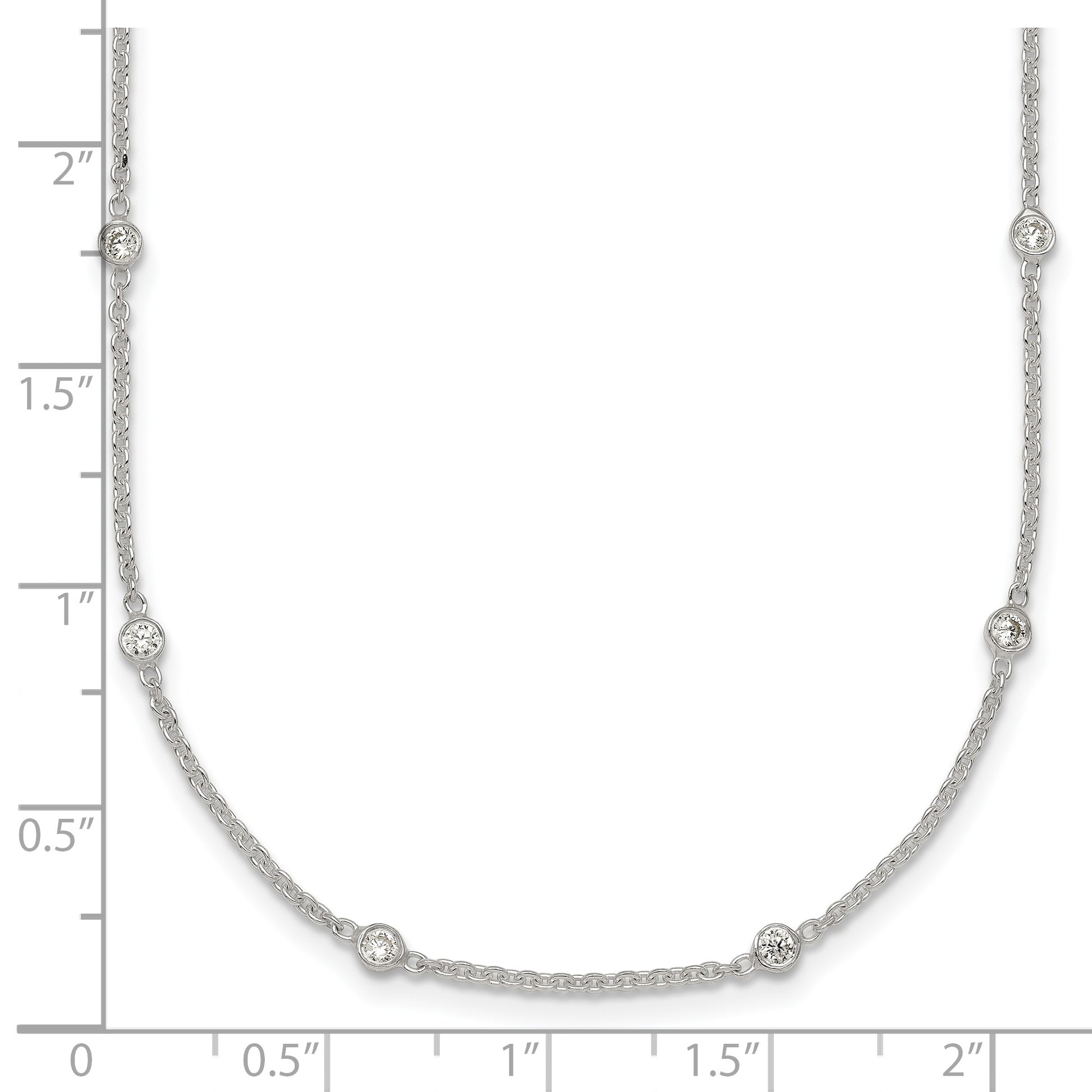 Sterling Silver Polished White CZ 6-Station 16.5 with 1 inch Extension Necklace