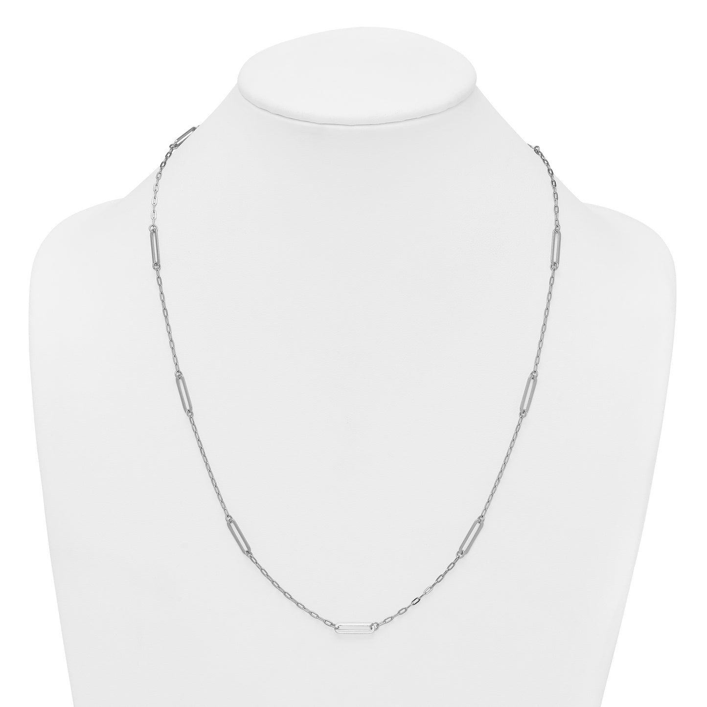 Sterling Silver Rhodium-plated Polished Paperclip Link 9-Station 24 Inch Necklace