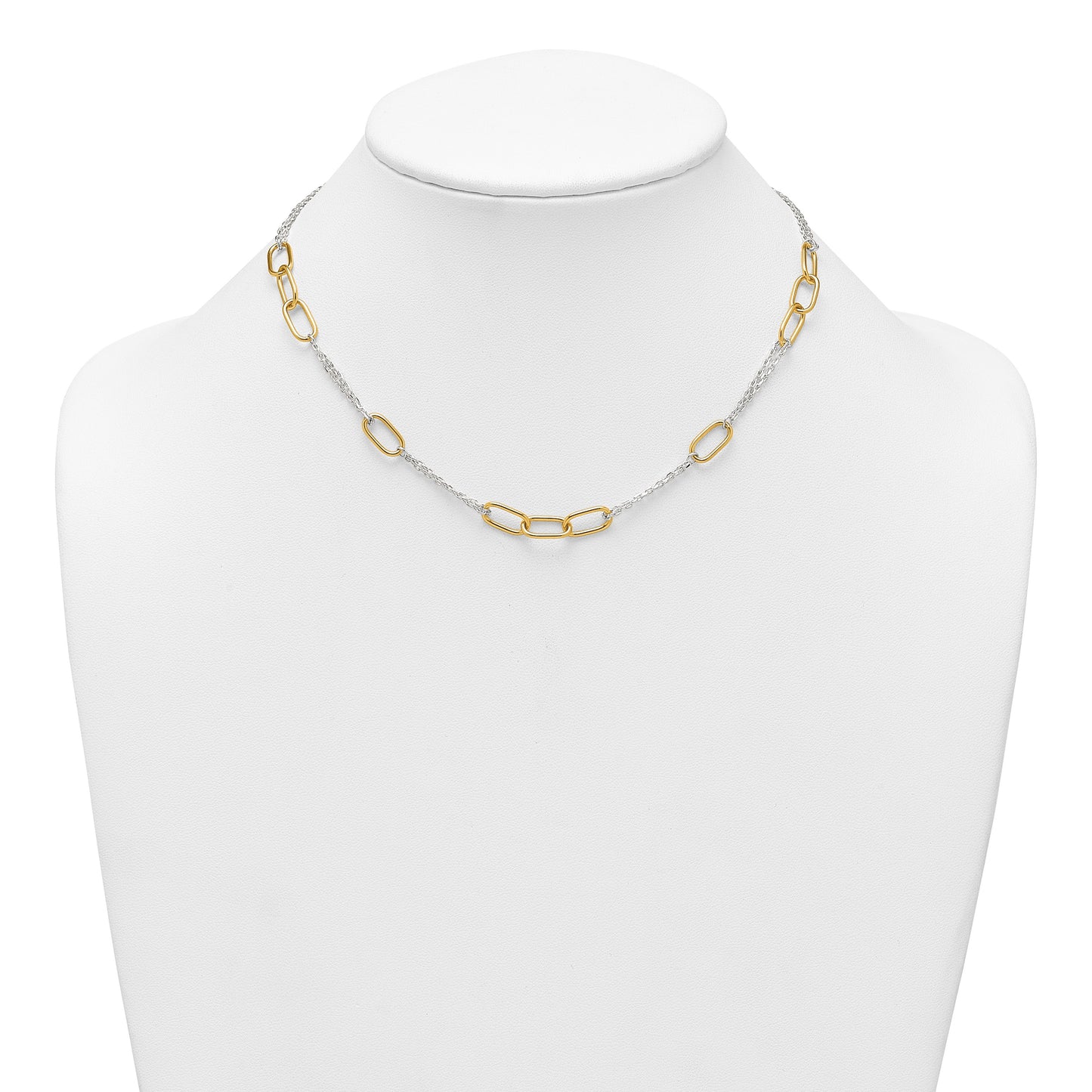 Sterling Silver and Gold-tone Polished Fancy Link and Double Chain 16 inch Necklace