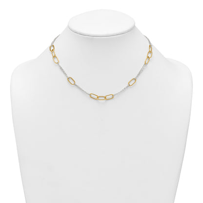 Sterling Silver and Gold-tone Polished Fancy Link and Double Chain 16 inch Necklace