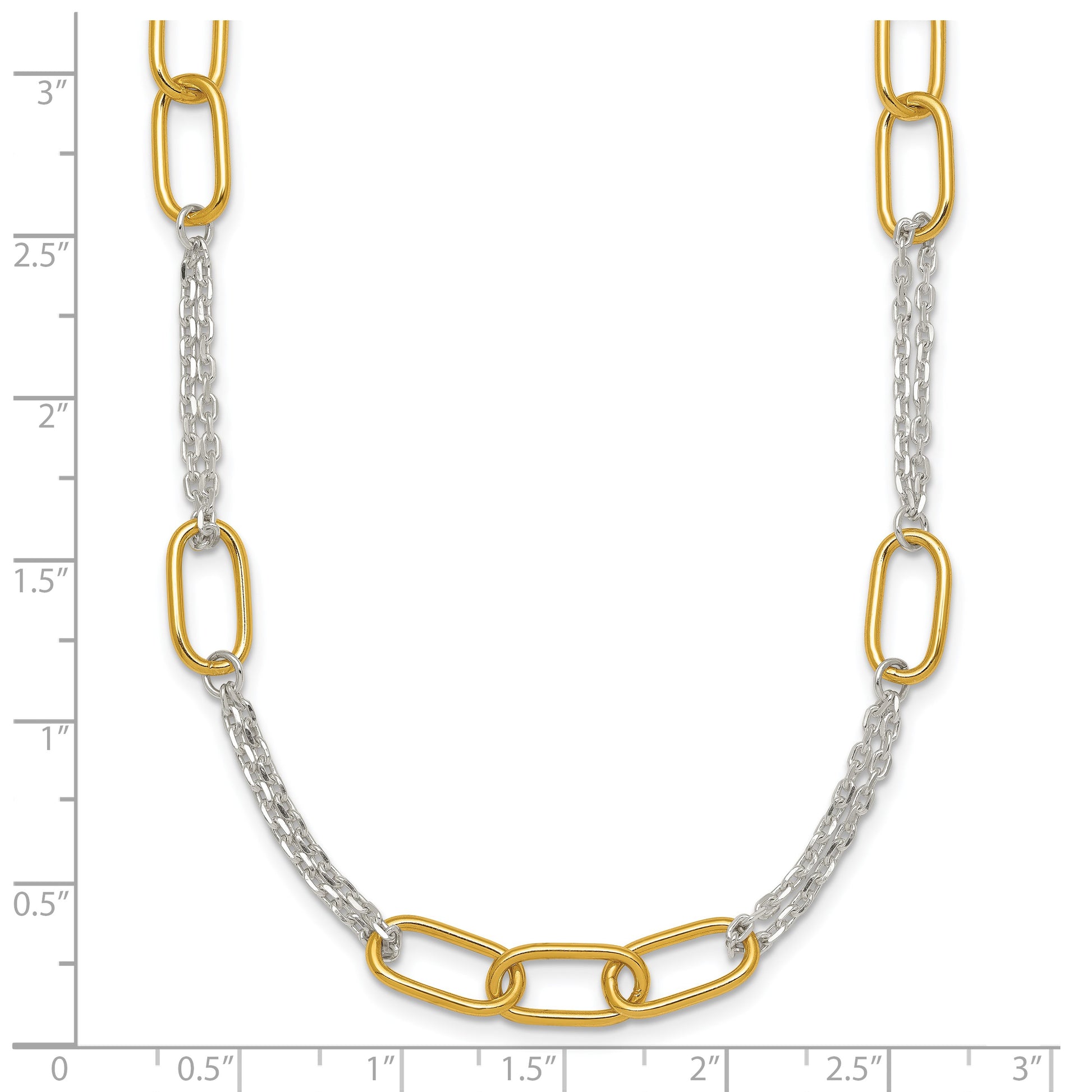 Sterling Silver and Gold-tone Polished Fancy Link and Double Chain 16 inch Necklace