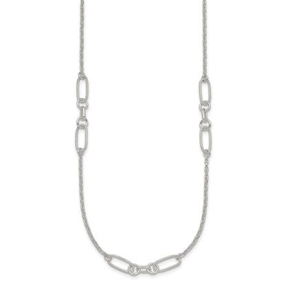 Sterling Silver Polished and Textured Fancy Link and Chain 16 inch Necklace