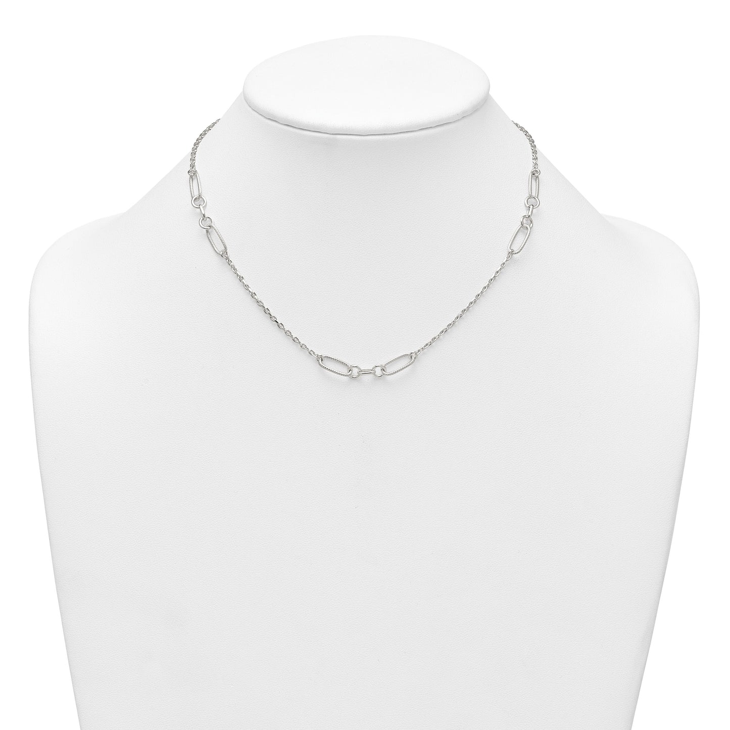 Sterling Silver Polished and Textured Fancy Link and Chain 16 inch Necklace