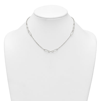 Sterling Silver Polished and Textured Fancy Link and Chain 16 inch Necklace