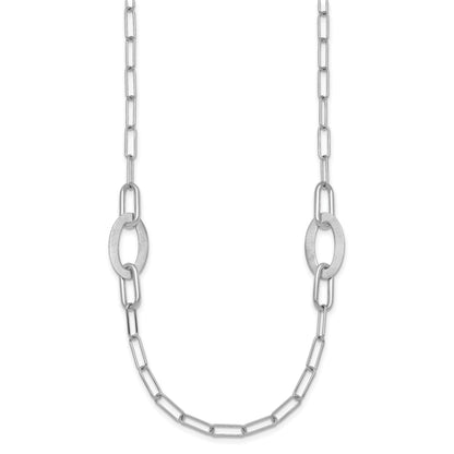 Sterling Silver Rhodium-plated Brushed Fancy Paperclip and Oval Link 24 inch Necklace