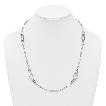 Sterling Silver Rhodium-plated Brushed Fancy Paperclip and Oval Link 24 inch Necklace