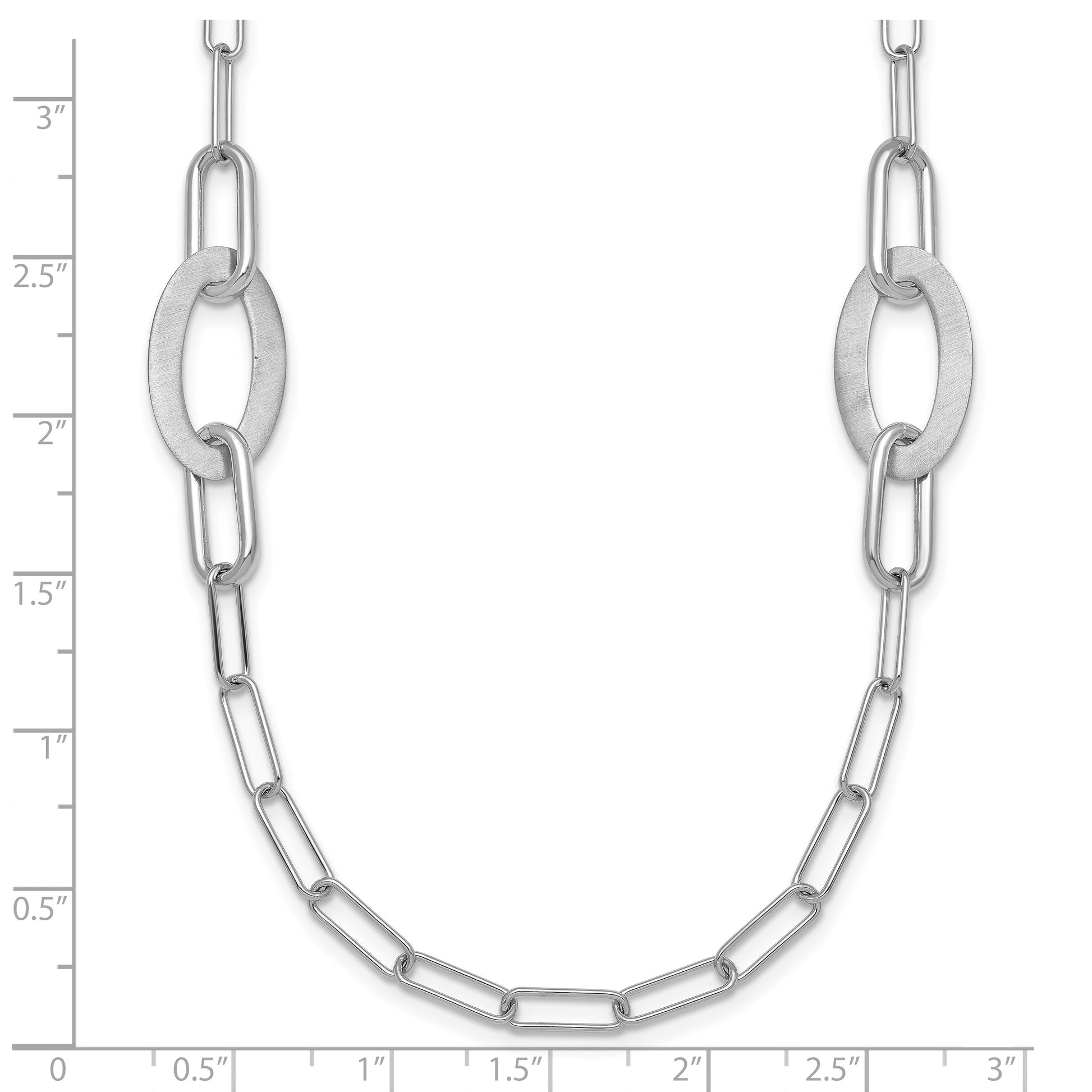 Sterling Silver Rhodium-plated Brushed Fancy Paperclip and Oval Link 24 inch Necklace