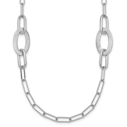 Sterling Silver Rhodium-plated Brushed Fancy Paperclip and Oval Link 24 inch Necklace